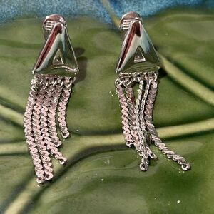 Monet Vintage Silver Plates Triangle Fringe Earrings